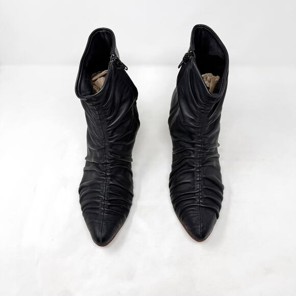 [Huma Blanco] Black Leather Wanda Pointed Toe Ruched Ankle Boots Size 40 US 9 - Picture 6 of 12
